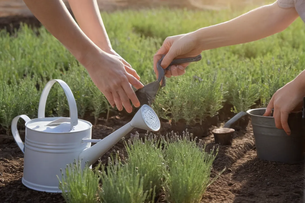 Las semillas de lavanda se plantan bajo el sol