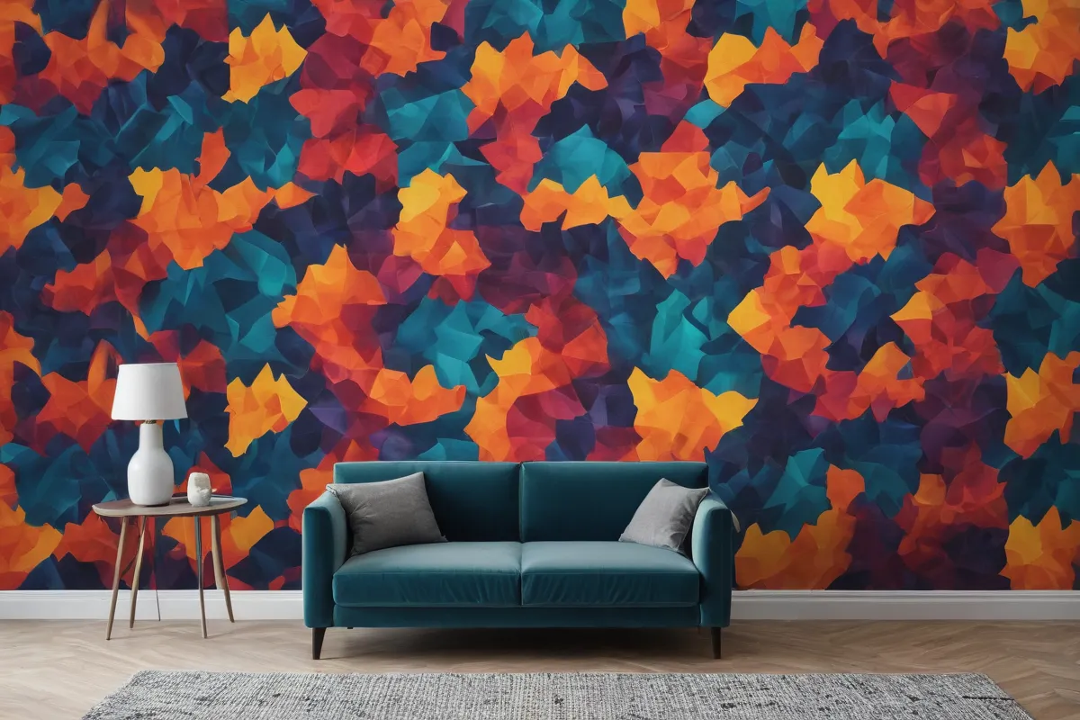 La pared de papel muestra formas abstractas y colores vibrantes que simbolizan el potencial infinito