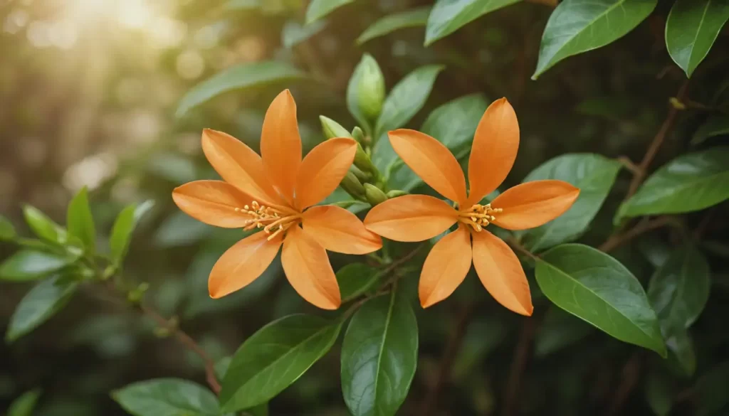 A vibrant orange jasmine flower in full bloom