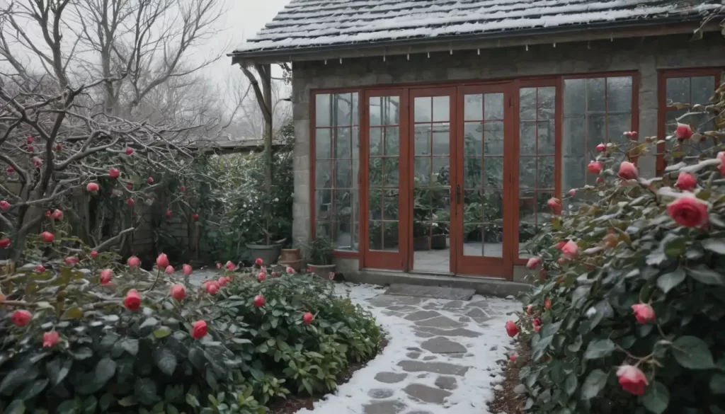 Snow-covered rose bushes