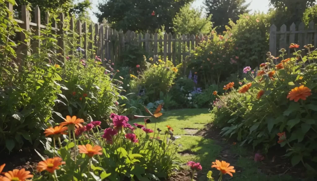 A lush garden setting with vibrant flowers
