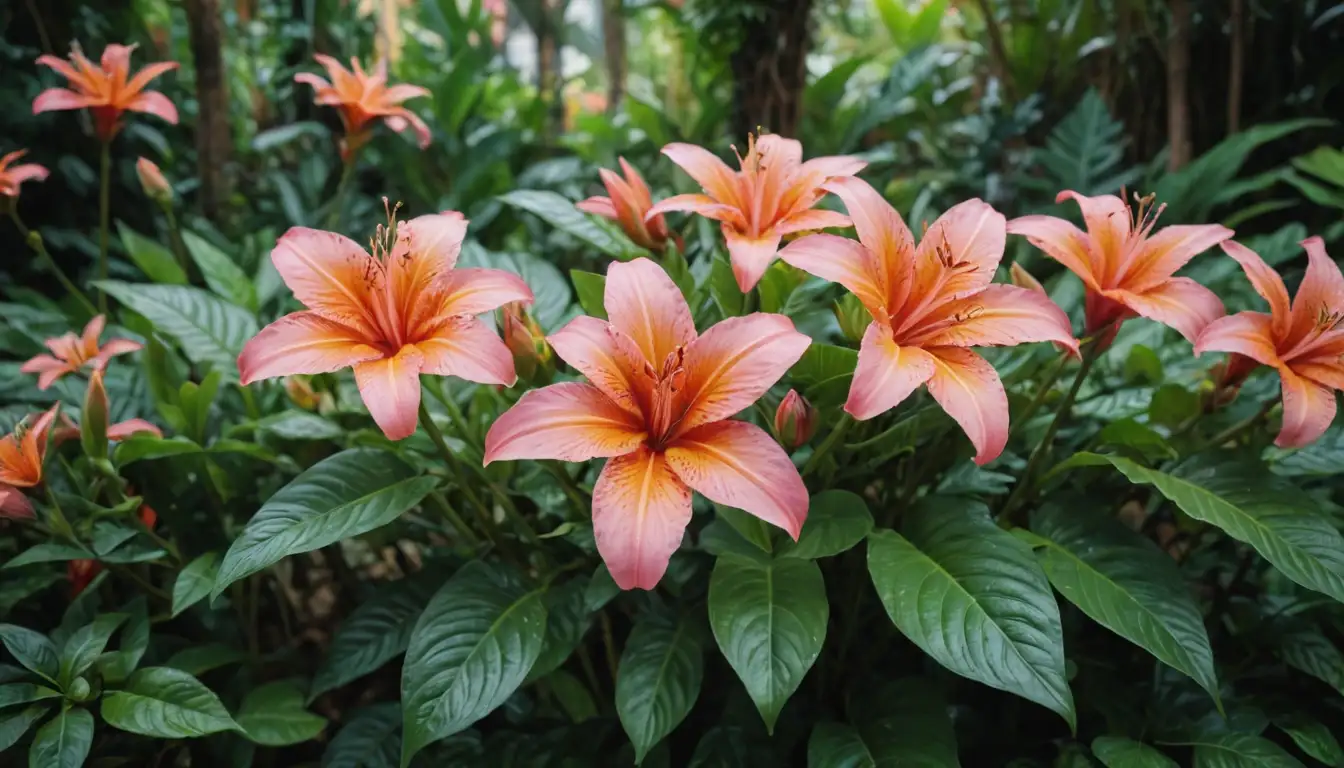 Vibrant colorful plants, lush greenery, whimsical shapes, unique textures, exotic blooms, eye-catching patterns, intricate details, delicate petals, striking colors, beautiful foliage