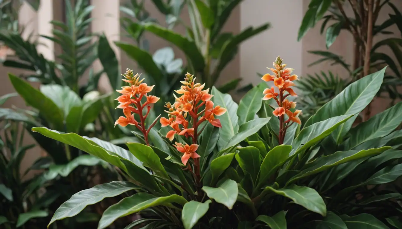 3 exotics plants, colorful blooms, cats ear leaves, panda plant foliage, kalanchoe flowers, natural settings, greenery, stems, leaves, textures, colors, patterns, vibrant, warm, inviting, decorative, interior design inspiration, exotic, unique, visually appealing