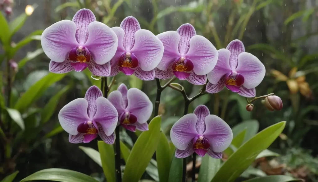 Orchid blooms in various colors