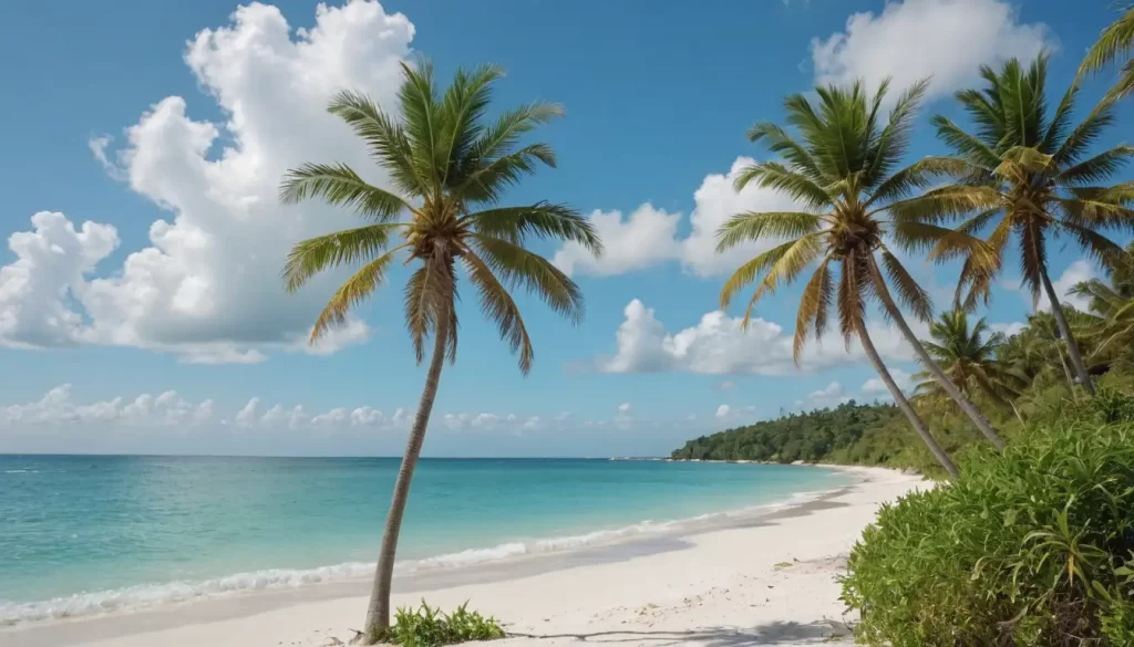 Palm trees in a sunny coastal landscape