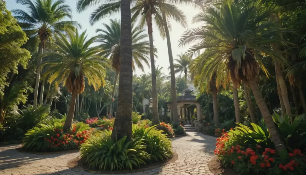 2-3 majestic palm trees in a beautiful outdoor setting with lush greenery