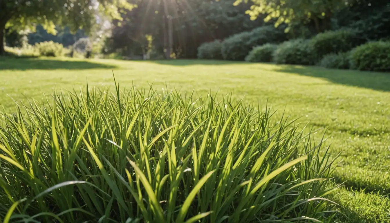 Lawn, grass, Stenotaphrum secundatum, sunny day, afternoon light, natural scenery, greenery, foliage, plants, vegetation, garden setting, lush landscape, outdoor space