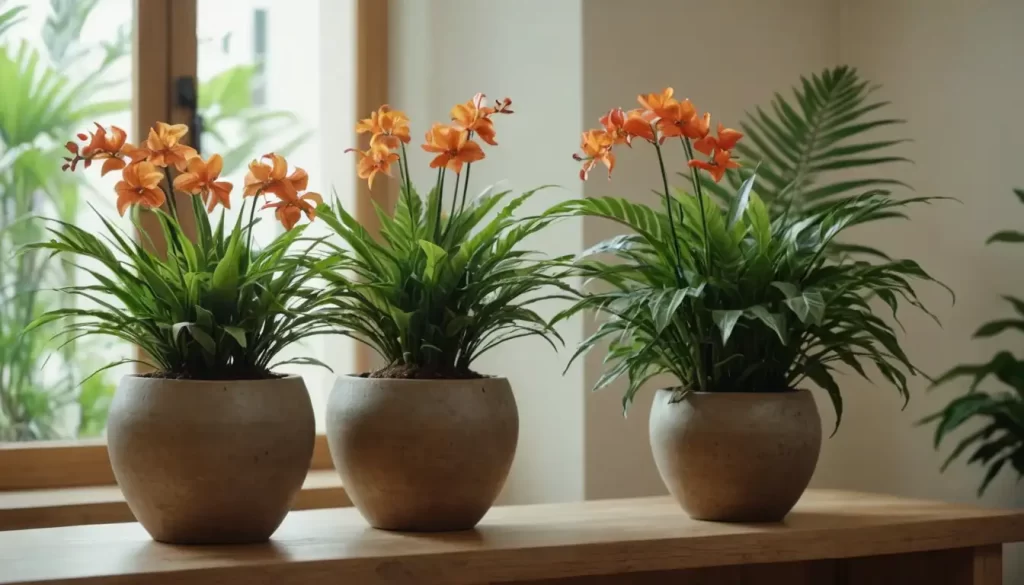 lush green indoor plants with curved stems