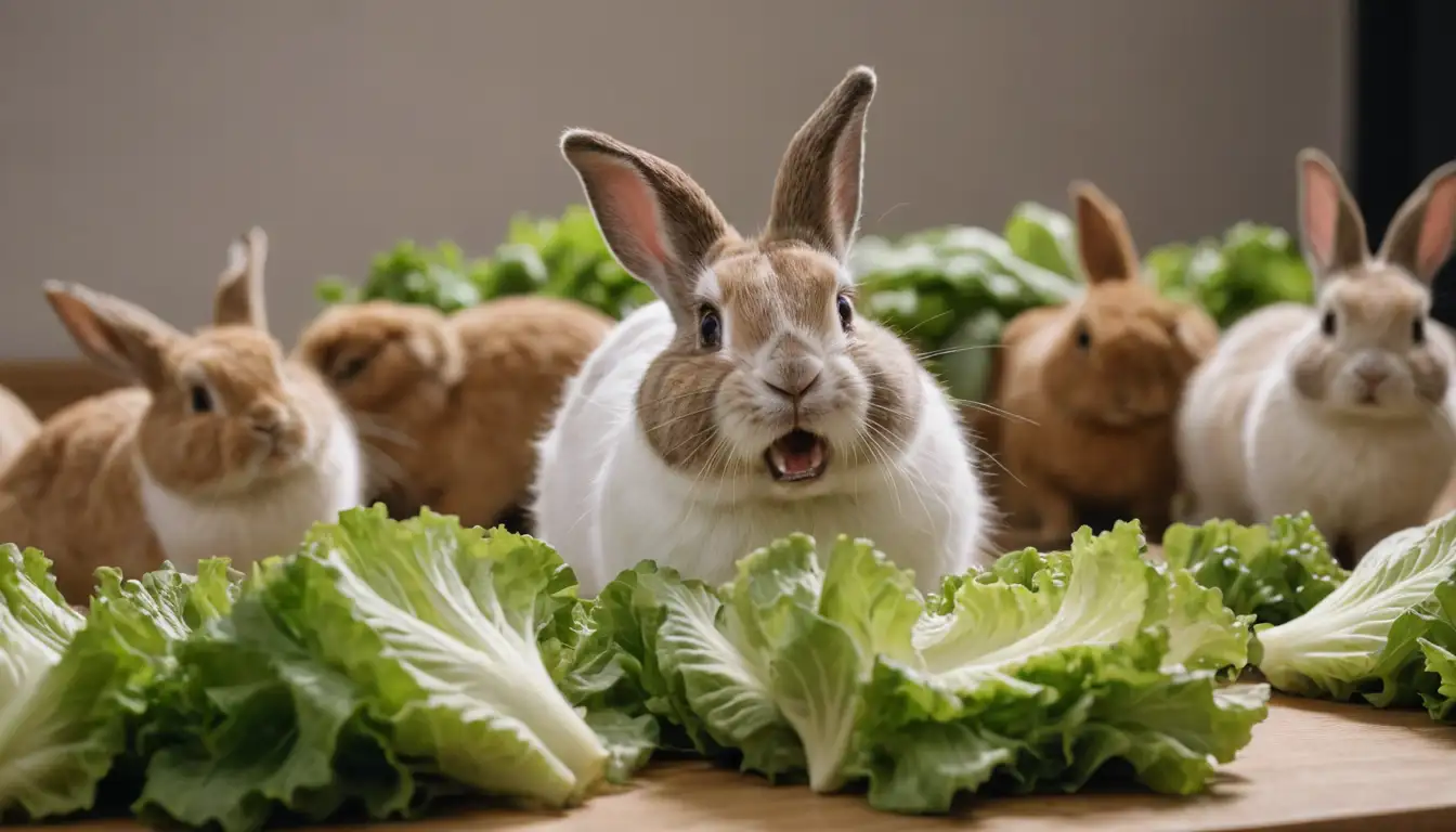 3-5 rabbits, facial expressions ranging from annoyed to furious, ears flapped back, bodies tense, eyes wide with frustration, one rabbit possibly holding a piece of lettuce or a toy in its mouth